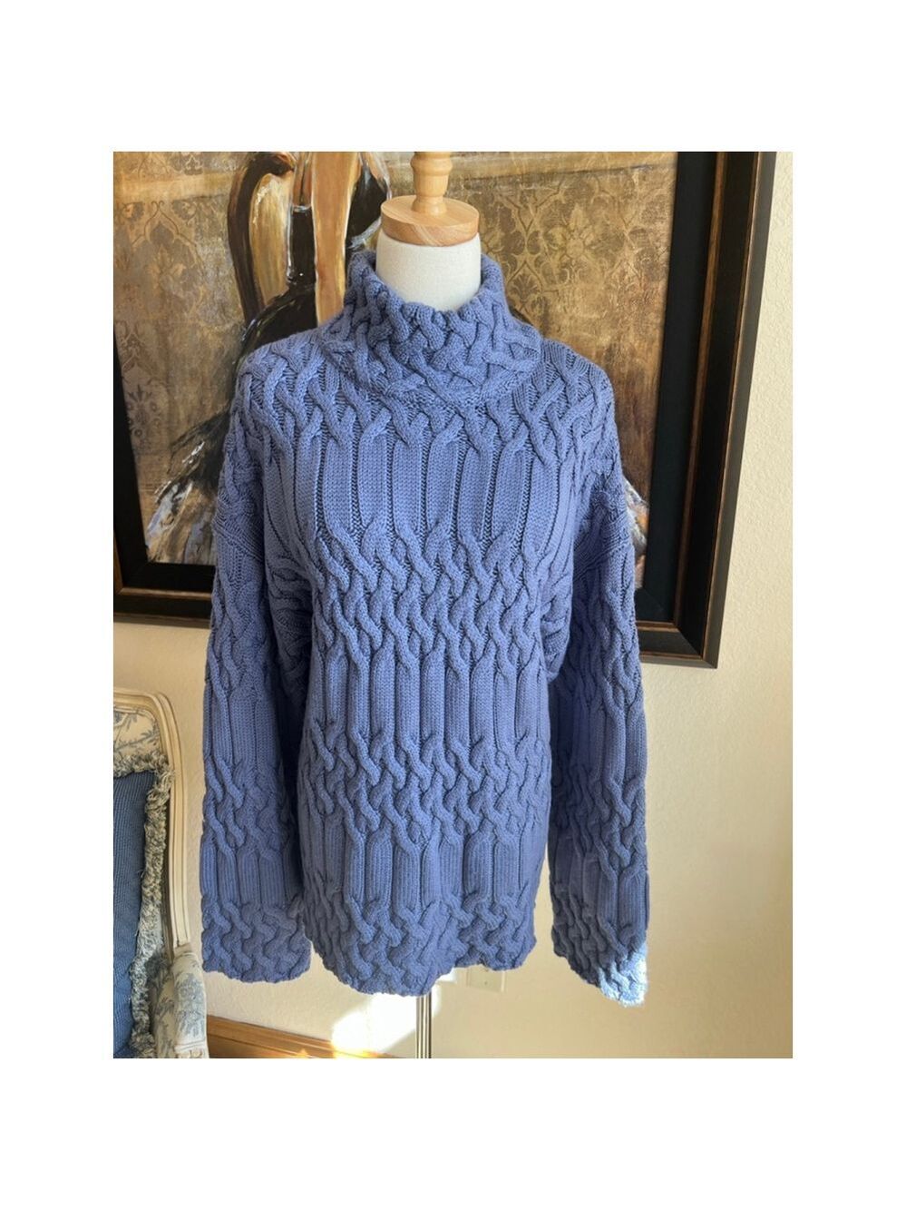 NWT Equipment Periwinkle Cable Knit Turtleneck Sweater M